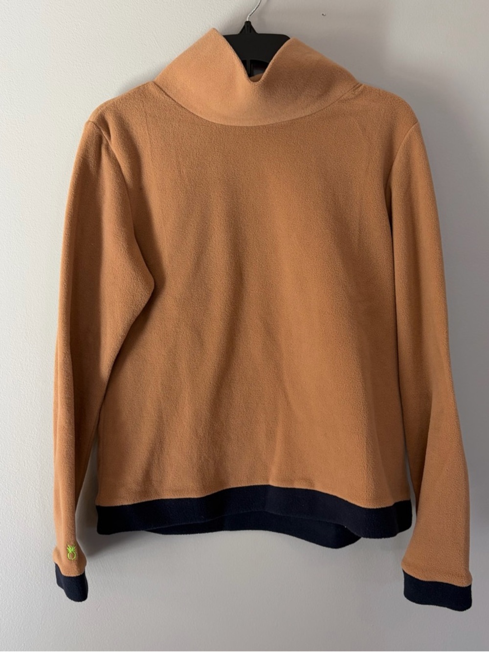 Dudley Stephens Camel Turtleneck Sweater with Navy Accents